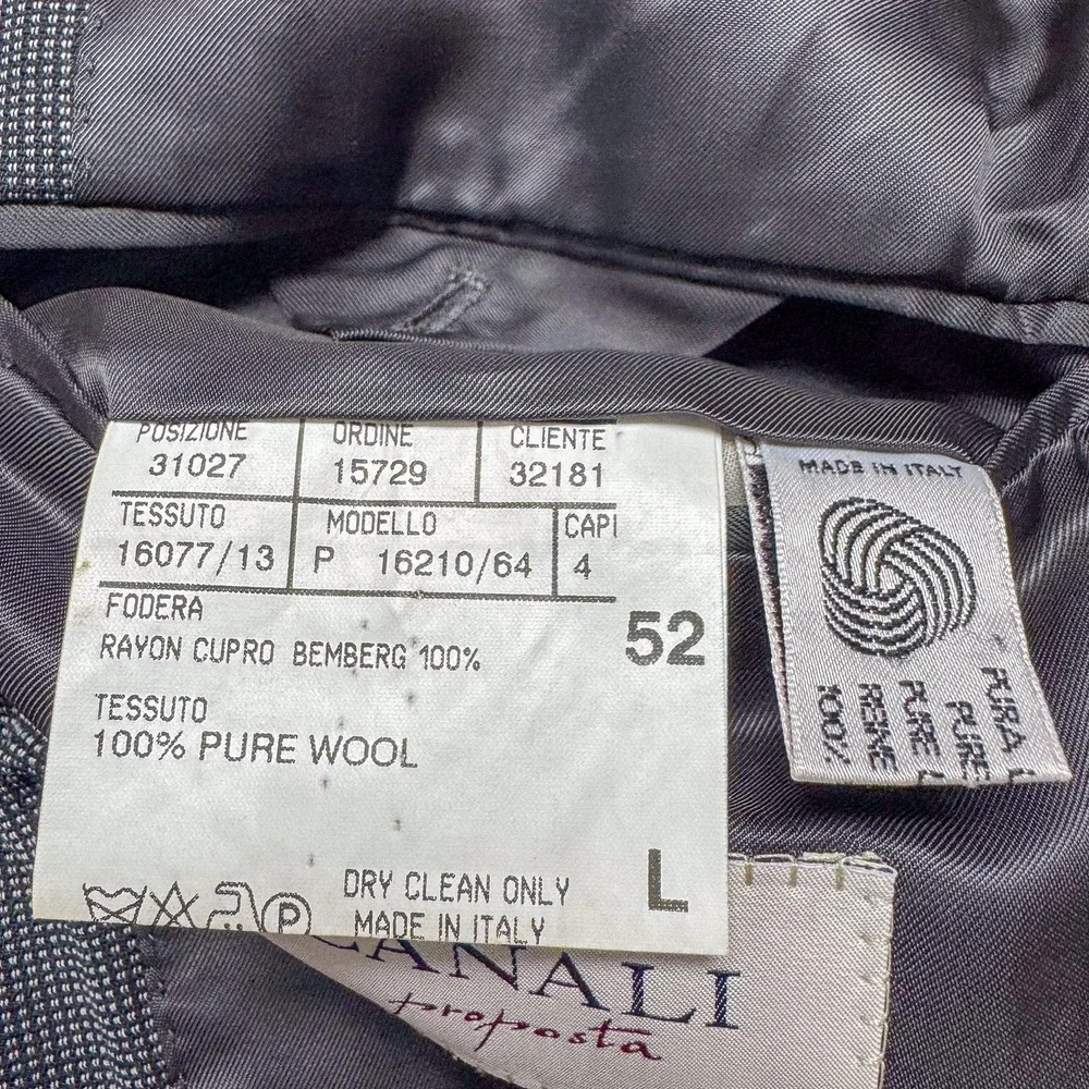 Canali Suit Jacket Mens 42L Gray Check Wool Made in Italy Two Button Notch Lapel